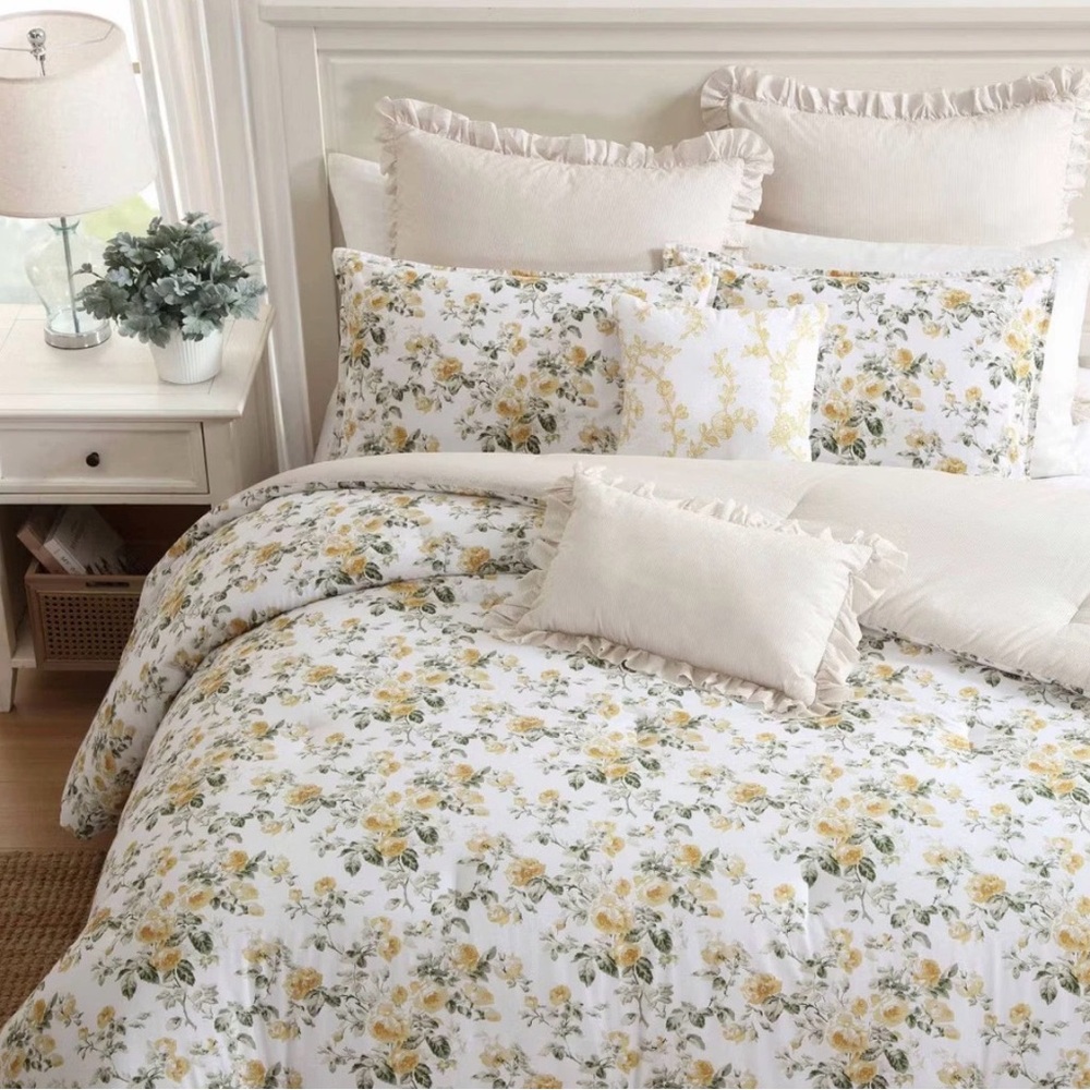 7pc BONUS Comforter Sham Set Laura Ashley Roses Gold Full/Queen - Picture 7 of 7